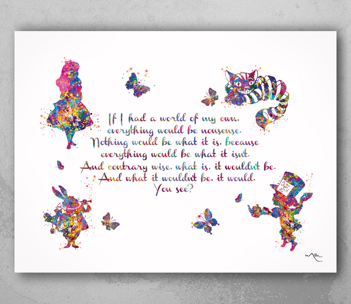 Alice in Wonderland, Famous Quotes Print christening Gift Nursery Print  Nursery Decor Childrens Art Childrens Book Gift for Her 