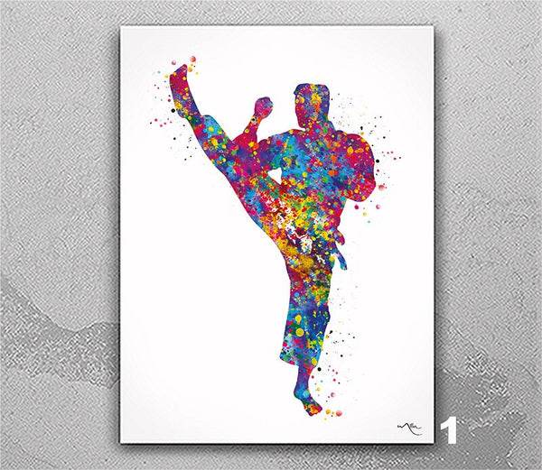 Karate Wall Art Watercolor Print Fight Sports Art Martial Art Karate Mancave Wall Art Sports Room Boy Male Poster Wall Hanging Sports-2684