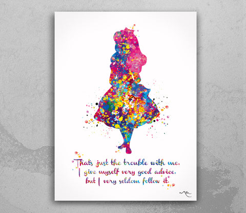 Alice in Wonderland Quote Watercolor Print Inspirational Quote Nursery Decor Wall Art Wall Decor Home Decor For Girls Wall Hanging-1825