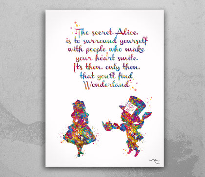 Alice in Wonderland Watercolor Print inspirational Quote Nursery Wall Art Gift Wall Decor Home Decor for Girls Baby Shower Wall Hanging-1763