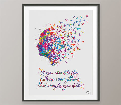 Mind Quote Watercolor Print Flying Birds Quote Meditation Art Lao Tzu Yoga Print Psychology Clinic Terapy Art Yoga Wall Decor Nirvana-282