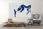 Boy and Dinosaur Watercolor Print Little Boy and T-Rex Poster Blue Tyrannosaurus Rex Wall Art Nursery Kids Room Child Personalised Gift-145