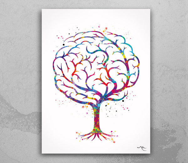 Brain Tree Anatomy Watercolor Print Medical Art Science Art Wall Decor Wall Art Neurology Human Brain Doctor Gift Science Wall Hanging-1842