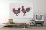 Chicken and Rooster Couple Watercolor Print Housewarming Gift Mr & Mrs Nursery Animal Decor Farm Animal Family Gift Farm Country House-1695