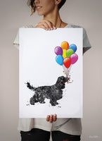 Cocker Spaniel with Balloon Watercolor Print Wall Art Dog Art Doglover Wall Decor Art Pet Dog Memorial Gift Wall Hanging Pet Loss Gift-1756