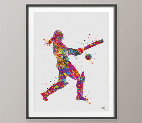 Cricket Player Woman Watercolor Print Female Cricket Gift Cricket Art Wall Art Wall Decor Girl Cricket Player Home Decor Sport Wall Art-406