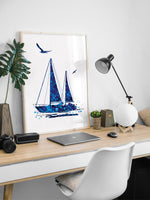 Coastal Decor Navy Blue Watercolor Print Set of 3 Summer Decor Lighthouse Sailboat Anchor Nautical Wall Art Bathroom Decor Wall Hanging-1661