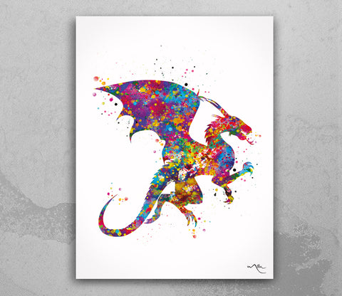 Dragon Watercolor Print Wall Art Poster Kids Room Art Home Decor Wall Hanging Nursery Decor For Boys Teen Bedroom Wall Decor Dragon Art-1731