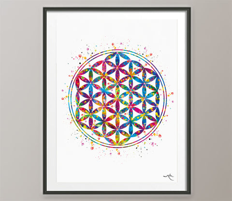 Flower of Life Sacred Geometry Watercolor Art Print Wall Art Poster Wedding Gift Nursery Housewares Buddha Home Decor [NO 494]