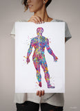 Male Nervous System Watercolor Print Circulatory System Human Veins Brain Anatomy Art Neurology Clinic Office Wall Art Medical Art-1841