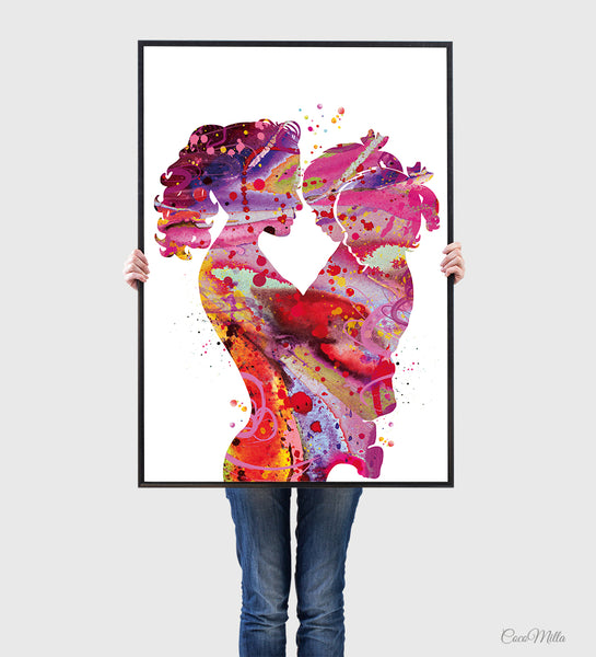 Mother and Two Daughters Watercolor Print Mother with Baby Twin Babys –  CocoMilla