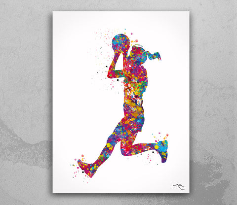 Netball Player Watercolor Print Netball Woman Female Girl Netball Gift Personalised Gift Poster Sports Netball Team Coach Wall Art-1884