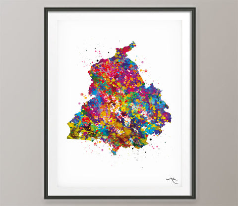 Punjab Map Watercolor Print India Wall Art Wedding Gift Honeymoon Gift Map Wall Hanging State Housewarming Gift Travel Home Wall Decor-1157