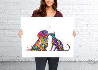 Shih Tzu and Cat Watercolor Print Pet Gift Pet Dog Love Friend Dog Friendship Veterinary Housewarming Gift Pet Wall Art Doglover Gift-1849