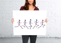 Skeleton Running Phases Watercolor Print Skeletal System Poster Clinic Physical Therapist Runner Sport Human Bones Anatomy Medical Art-1822