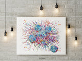 T-Cells Watercolor Print Immune Cells Medical Art Science Histology T Cell Attacking Cancer Art Oncology immunology Clinic Office Chemo-1807