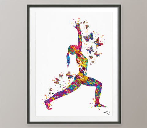 Warrior I Yoga Art Butterfly Watercolor Print Virabhadrasana I Yoga Print Yoga Yoga PoseYogi Yoga Studio Yoga Wall Decor Yoga Wall ,Art-121