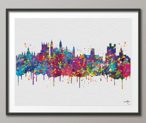 Cambridge England Skyline Watercolor Print Cambridge Cityscape Wedding Gift Travel Wall Decor Home Decor Wall Hanging Travel Wall Art-1006 - CocoMilla