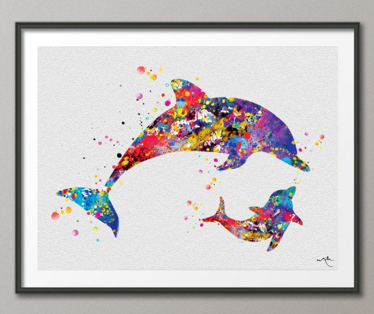 Back to listings Dolphin Mommy and Baby Dolphin Sea Life Watercolor Art Print wedding gift Wall Art Poster Dolphins Wall Decor Nursery Wall Hanging [NO 754] - CocoMilla