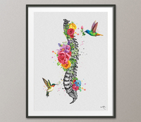 Spine Flowers and Birds Watercolor Print Spine Anatomy Medical Art Chiropractor Neurology Neurologist Physical Therapy Clinic Office-1359 - CocoMilla