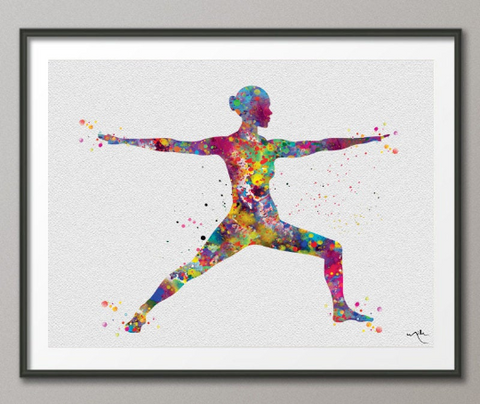 Yoga Art, Yoga Warrior Pose, Yoga Poster, Yoga Pose, Yoga Print, Yoga Watercolor, Yoga Studio, Yoga Decor, Yoga Wall Decor, Yoga Gift-878 - CocoMilla