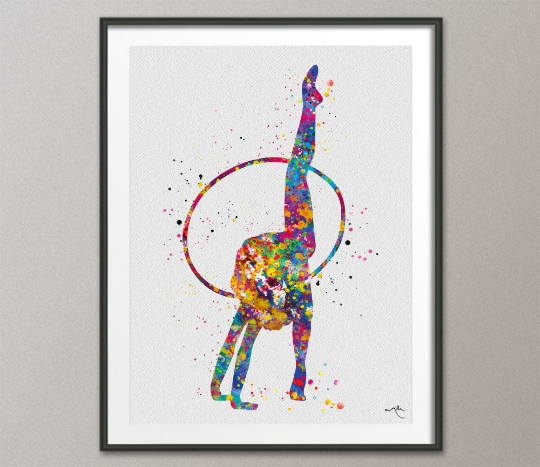 Rhythmic Gymnastics with Hoop Watercolor Print Sports Art Teen Room Decor Nursery Art Sports Gift Girls Dancer Decor Wall Art for Kids-1302 - CocoMilla