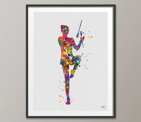 Rhythmic Gymnastics with Gymnast Clubs Watercolor Print Sports Art Teen Room Nursery Art Sports Gift Girls Dancer Wall Art for Kids-1305 - CocoMilla