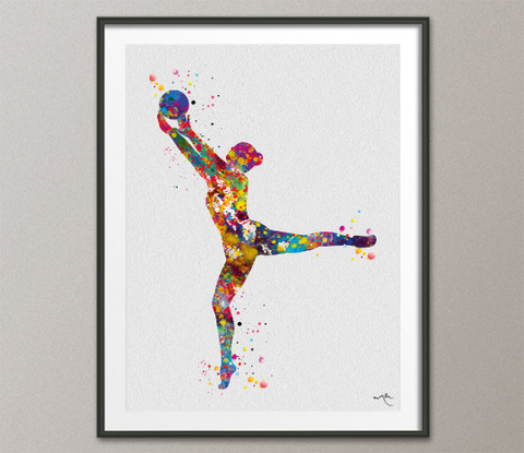 Rhythmic Gymnastics with Ball Watercolor Print Sports Art Teen Room Decor Nursery Art Sports Gift Girls Bedroom Decor Wall Art for Kids-1299 - CocoMilla