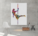 Pole Dancer Woman Girl Watercolor Print Dance Studio Sports Art Fitness Gift Teen Room Nursery Art Dance Gift Girls Dancing Wall Art-1306 - CocoMilla