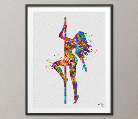 Pole Dancer Woman Girl Watercolor Print Dance Studio Sports Art Fitness Gift Sexy Show Nursery Art Dance Gift Girls Dancing Wall Art-1307 - CocoMilla