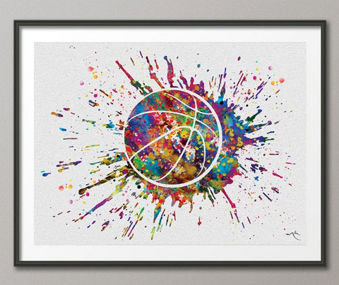 Basketball BALL Watercolor Print Jumpman Basketball Sport Wall Art NBA Poster Wall Decor Art Geek Nerd Sports Basketball Wall Hanging-1571 - CocoMilla