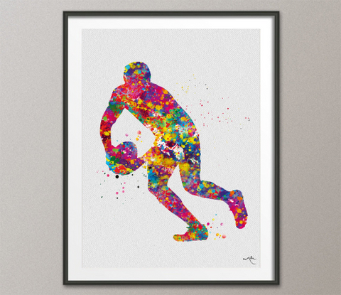 Rugby Player Watercolor Print Rugby Player Man Boy Nursery Dorm Room Ball Poster Wall Art Wall Decor Run With Your Heart Sport Wall Art-1311 - CocoMilla