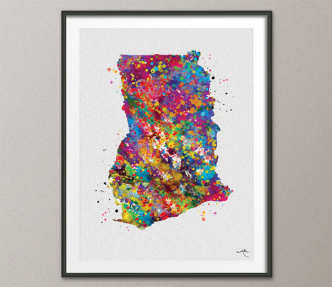 Ghana Map Watercolor Print Ghanaian Map Decor Wanderlust Art Print Wall Wedding Gift Poster Honeymoon Travel Gift Wall Decor Wall Art-1512 - CocoMilla