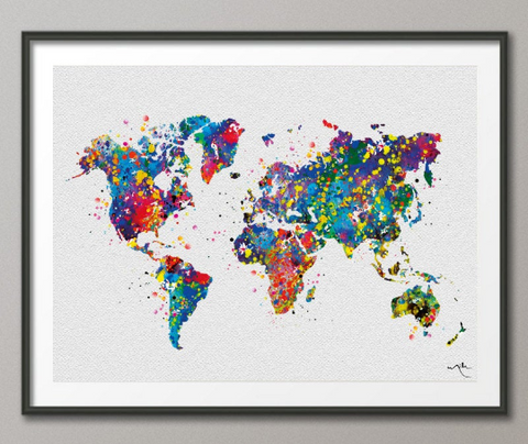 Watercolor WORLD Map illustrations Art Print Travel Art Wall Wedding Gift Poster Giclee Wall Decor Art Home Decor Wall Hanging [No 59] - CocoMilla