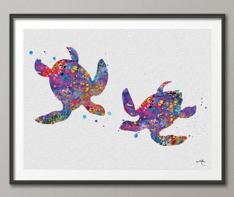 Sea Turtle Love Watercolor illustrations Art Print Wedding Gift Wall Art Poster Nursery Giclee Wall Decor Art Home Decor Wall Hanging No 64 - CocoMilla