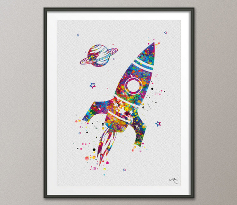 Rocket Nursery Print Watercolor Print Space Boy Gift Wall Art Kids Room Decor Poster Wall Decor Astronaut Gift Nursery Decor Bedroom -1273 - CocoMilla