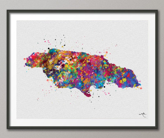 Jamaica Map Watercolor Print Caribbean Islands Map Wall Art Wedding Gift Honeymoon Gift Map Wall Hanging Travel Gift Home Wall Decor-989 - CocoMilla