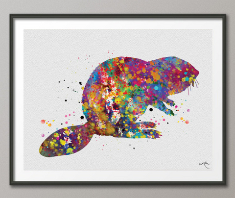 Beaver Watercolor Print Beaver Painting Cute Animal Nursery Gift Home Decor Wall Art Wall Decor Kids Room Decor Canvas Wall Hanging-1255 - CocoMilla