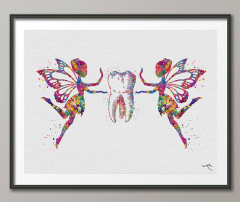 Tooth Fairy Watercolor Print Tooth Fairies Anatomical Art Dental Clinic Decor Art Dentistry Office Medical Graduaiton Dentist Gift Art-1328 - CocoMilla