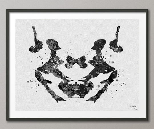 Rorschach Inkblot Test Card 3 BW Watercolor Print Psychology Psychiatry Psychotherapist Psychological Psychologist Office Medical Art-1288 - CocoMilla