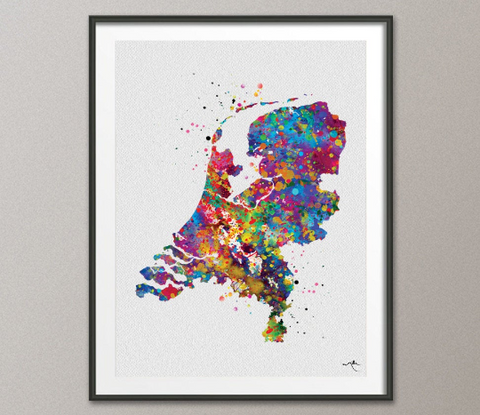 Netherlands Map Watercolor Print Honeymoon Map Decor Wanderlust Art Print Wall Wedding Gift Poster Travel Gift Wall Decor Wall Hanging-252 - CocoMilla