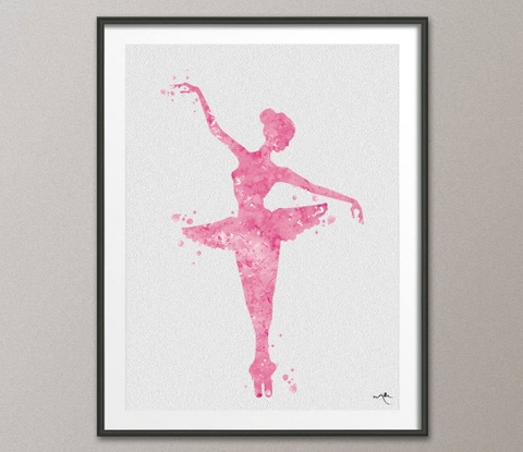 Ballerina Pink 2 Watercolor Print Fine Art Print Dance Children's Nursery Decor Kids Room Princess For Girl Wall Art Wall Hanging [No 762] - CocoMilla