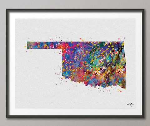 Oklahoma Map Watercolor Print illustrations Giclee Travel Art United States Wall Art Wedding Gift Poster Wall Hanging [NO 547] - CocoMilla