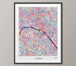 Paris City Map Print Watercolor Art Print Wall Art France Paris Street Map Wanderlust Wall Hanging Map of Paris City of Love Paris [NO 814] - CocoMilla