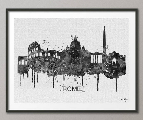 Rome Skyline, Rome City, Rome Watercolor Print, Italy Art Print, Wedding Gift, Travel Decor, Gothic, Tourism, Rome Poster, Wall Hanging-908 - CocoMilla