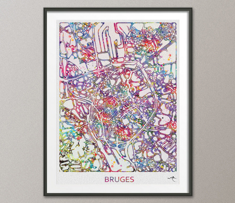 Bruges City Map Print Watercolor Art Print Wall Art Poster Belgium Travel Decor Wanderlust Decor Wall Hanging Belgium Gift Bruges [NO 805] - CocoMilla