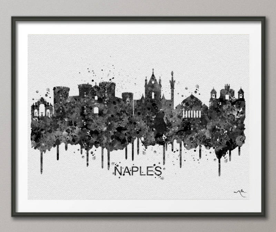 Naples Skyline, Naples Italy, Naples Watercolor Print, Napoli Print, Wedding Gift, Gothic Decor, Napoli Gift, Tourism, Wall Hanging, Art-915 - CocoMilla