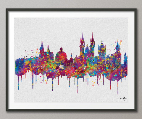 Prague Skyline Watercolor Print Prague Poster Wall Art Czechia Wall Decor Art Czech Republic Travel Traveller Gift Decor Wall Hanging-1080 - CocoMilla