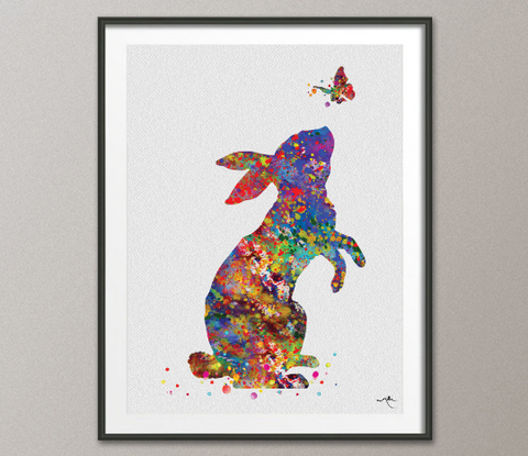 Rabbit Watercolor Print for Kids Girls Boys Nursery Decor Wall Decor Art Home Decor Baby Room Animal Wall Art Baby Shower Wall Hanging-352 - CocoMilla