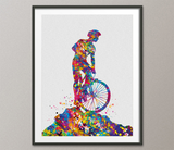 Mountain Biker Watercolor Print Dirt Bike Mountain Biker Poster Mountain Biking Stunt Racing Off-Road Bicycling Road Bike MTB Wall Art-1514 - CocoMilla